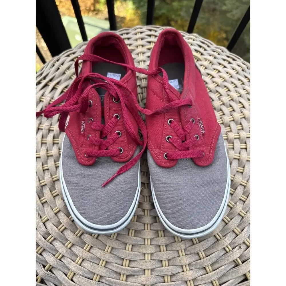 Vans Red and Gray Lace Up Sneakers Youth 5.5 Kids EU 37 UK 4.5 Shoes Kicks